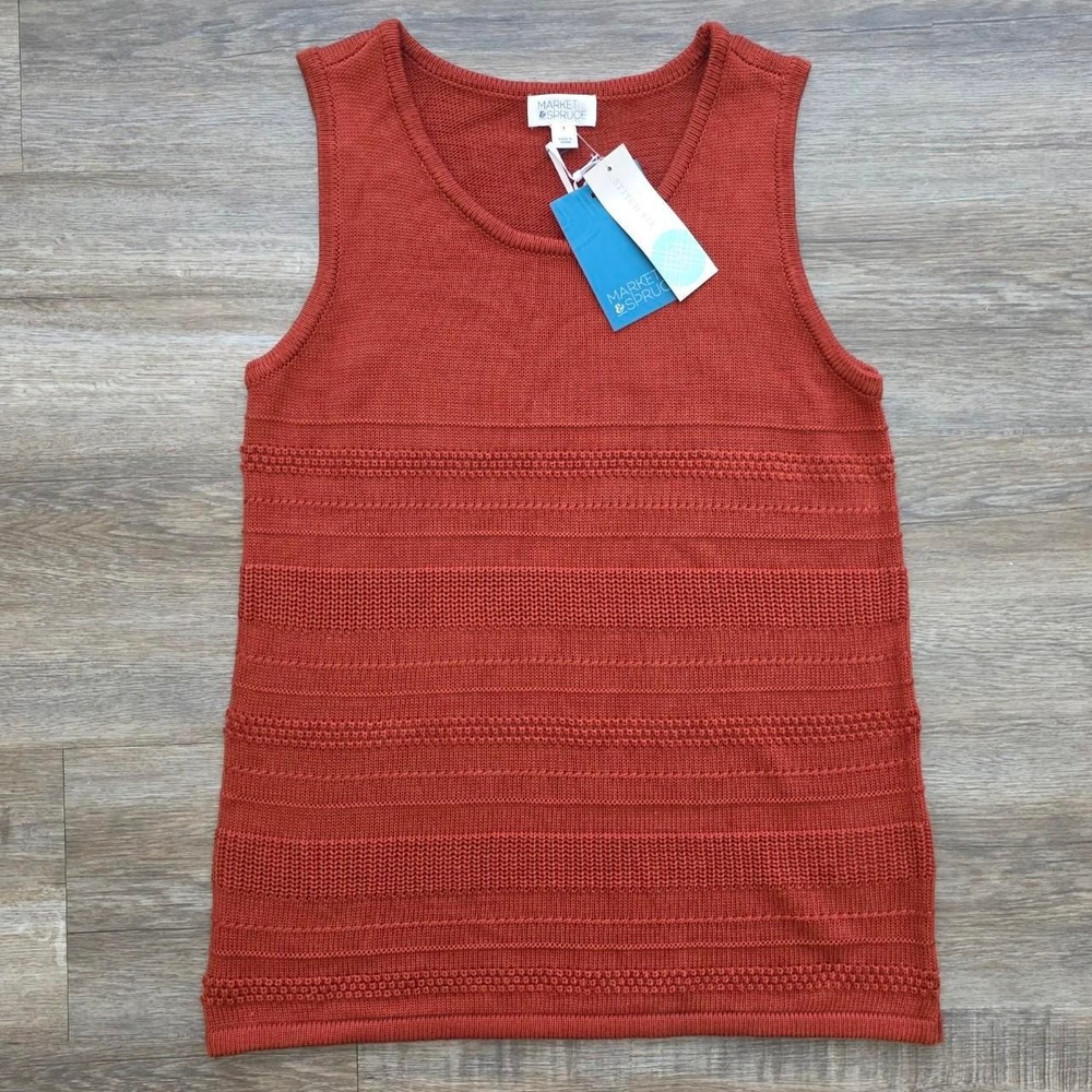 Market & Spruce Stitch Fix Rust Orange Knit Tank Sweater Vest Top Small NWT